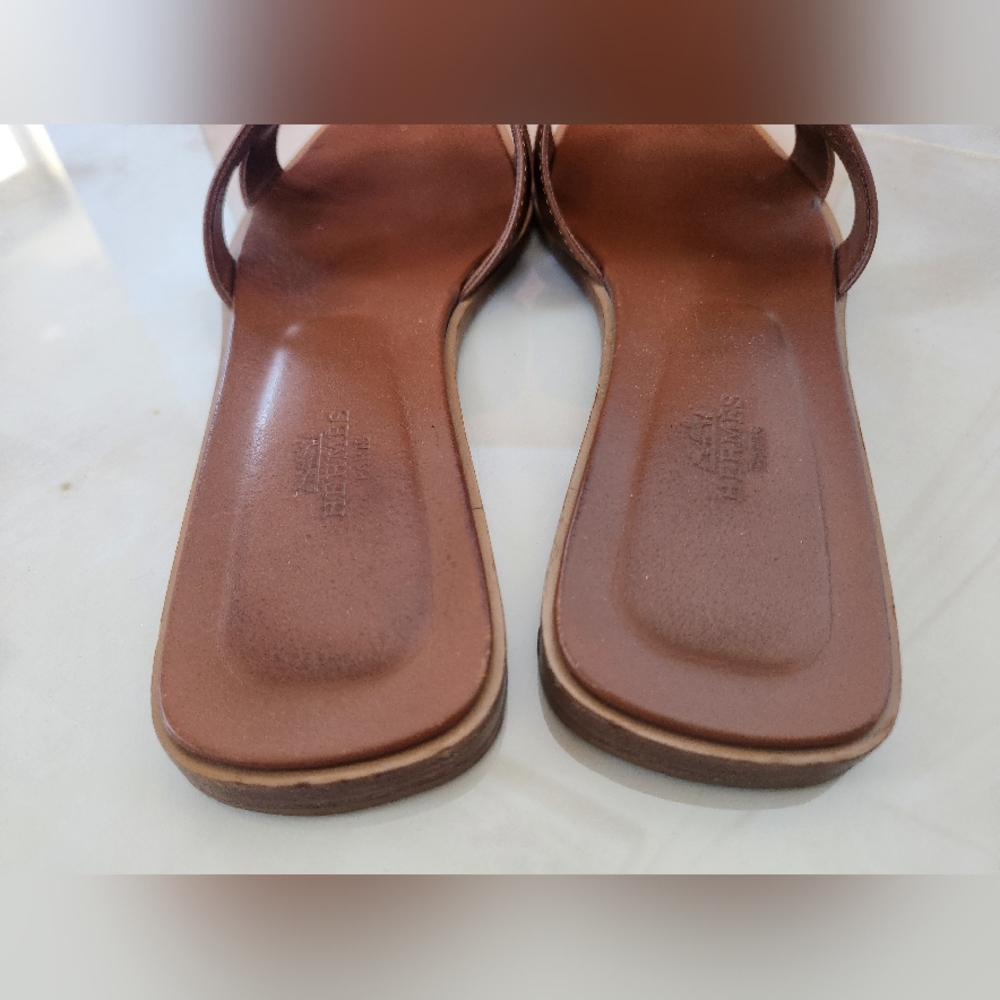Brown Olympe Leather Slide Sandals - Picture 4 of 14
